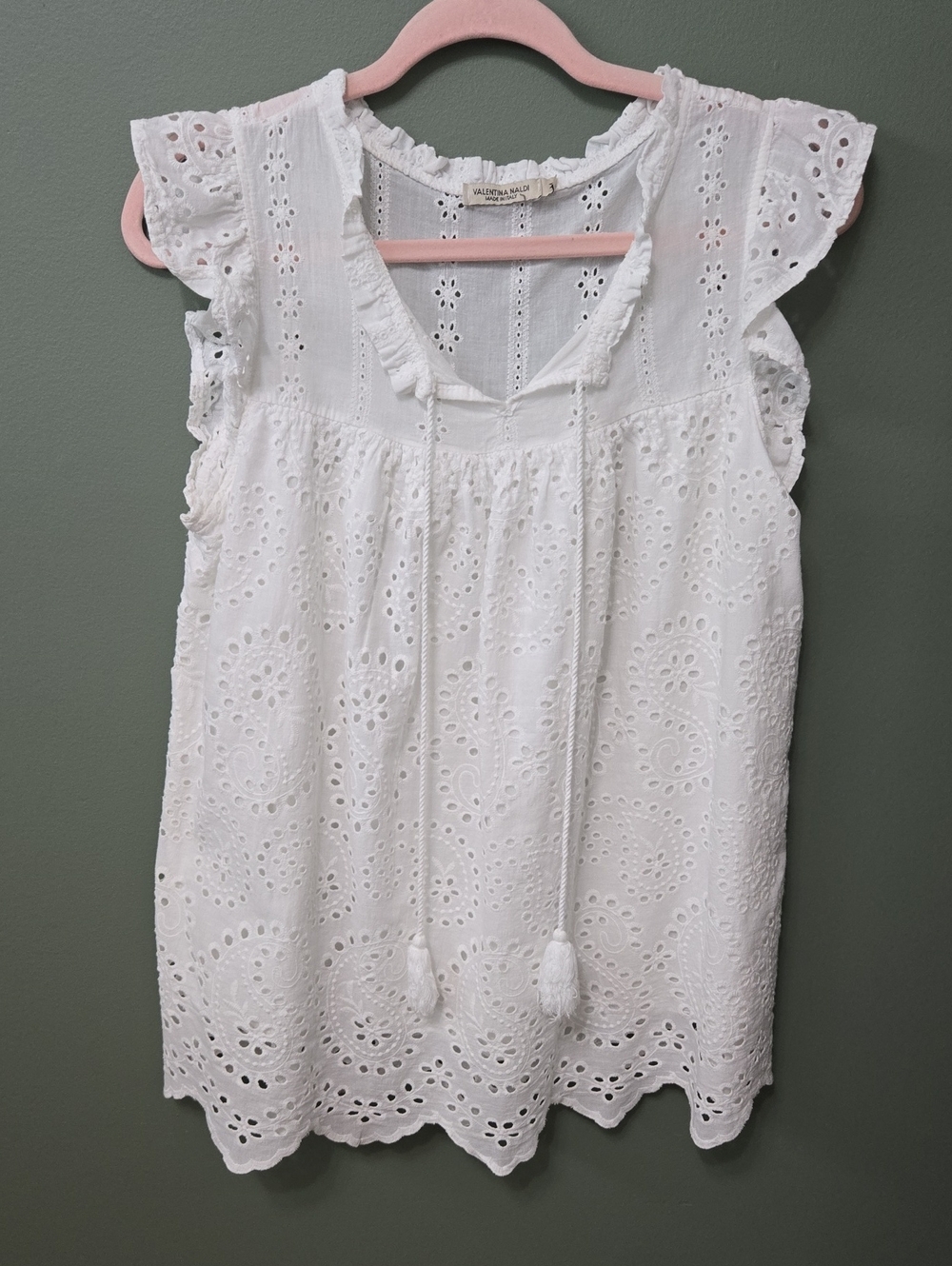 Valentina Naldi White Eyelet Tassel Camisole Top Sz M